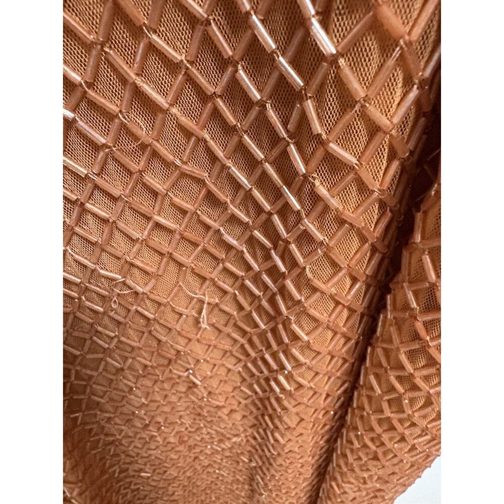 Mac Duggal 93674 Women’s Size 14 Copper Long‎ Sleeve Beaded Mesh Midi Dress NWT - Picture 10 of 15